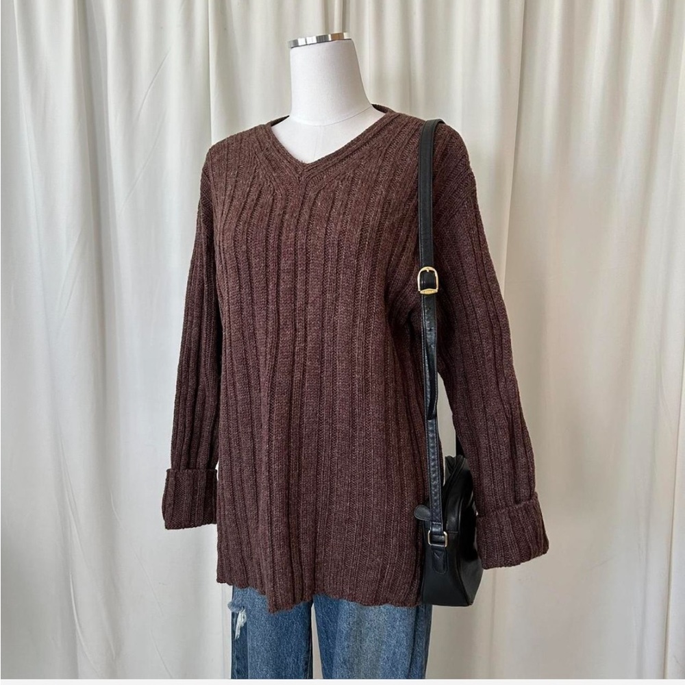 Vintage Sonoma wool ribbed knit brown sweater. - Picture 2 of 7